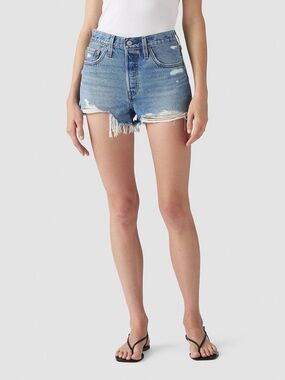 Levi’s 501 Original Shorts “Blow Big Horns” Distressed Cutoff Denim Shorts